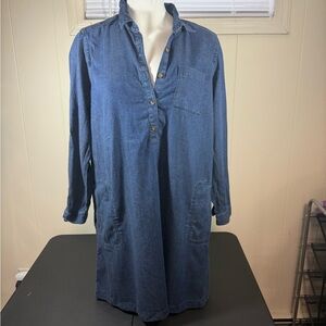 J. Jill Blue Denim Pocket Partial Button Dress Large Petite